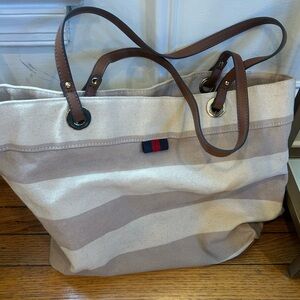 Striped Tommy Hilfiger Beige Tote Bag